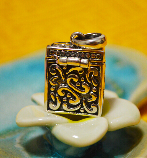 925 Silver Carving Mantra Gau Box Necklace Pendant With No Chain